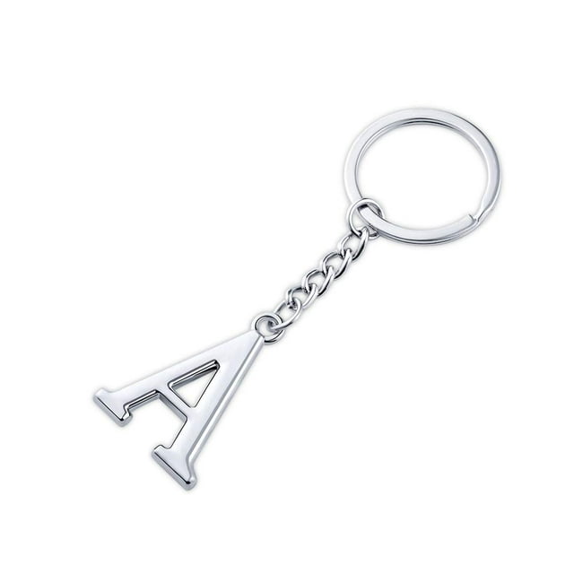 Keychain Initial Letter Key Chain Silver for Men Women Personalized Alphabet Monogram Keychain for Car Keys, A