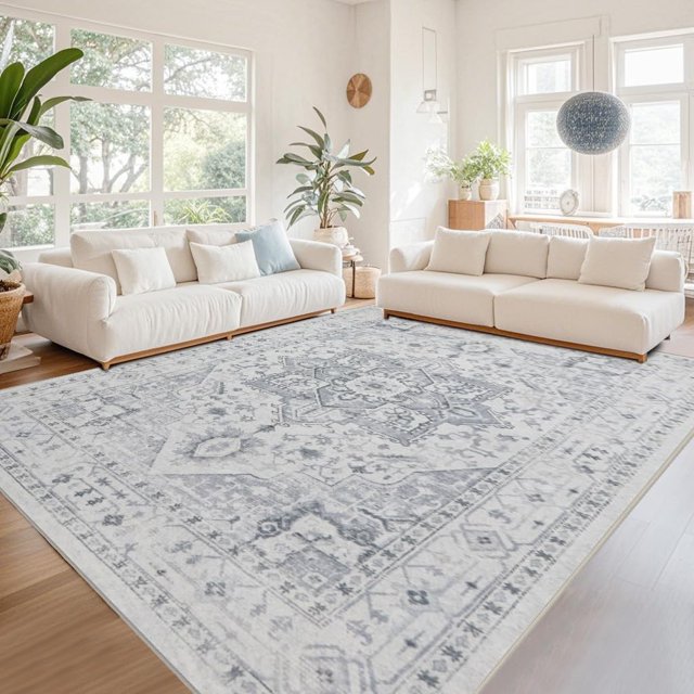 Alfombra Area Rug, lavable, 150 x 210 cm, lana sintética, color gris vintage