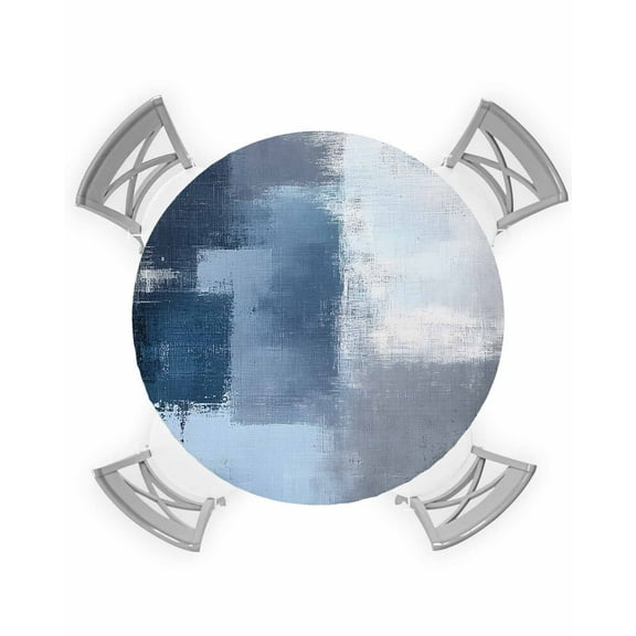 nqOlkjepod Navy Blue Grey Round Tablecloth, Fitted Table Cover with Elastic for 55"-60" Round Tables, Modern Ombre Oil Painted Abstract Art Table Cloth Outdoor Dinning Party Waterproof Tablecloths