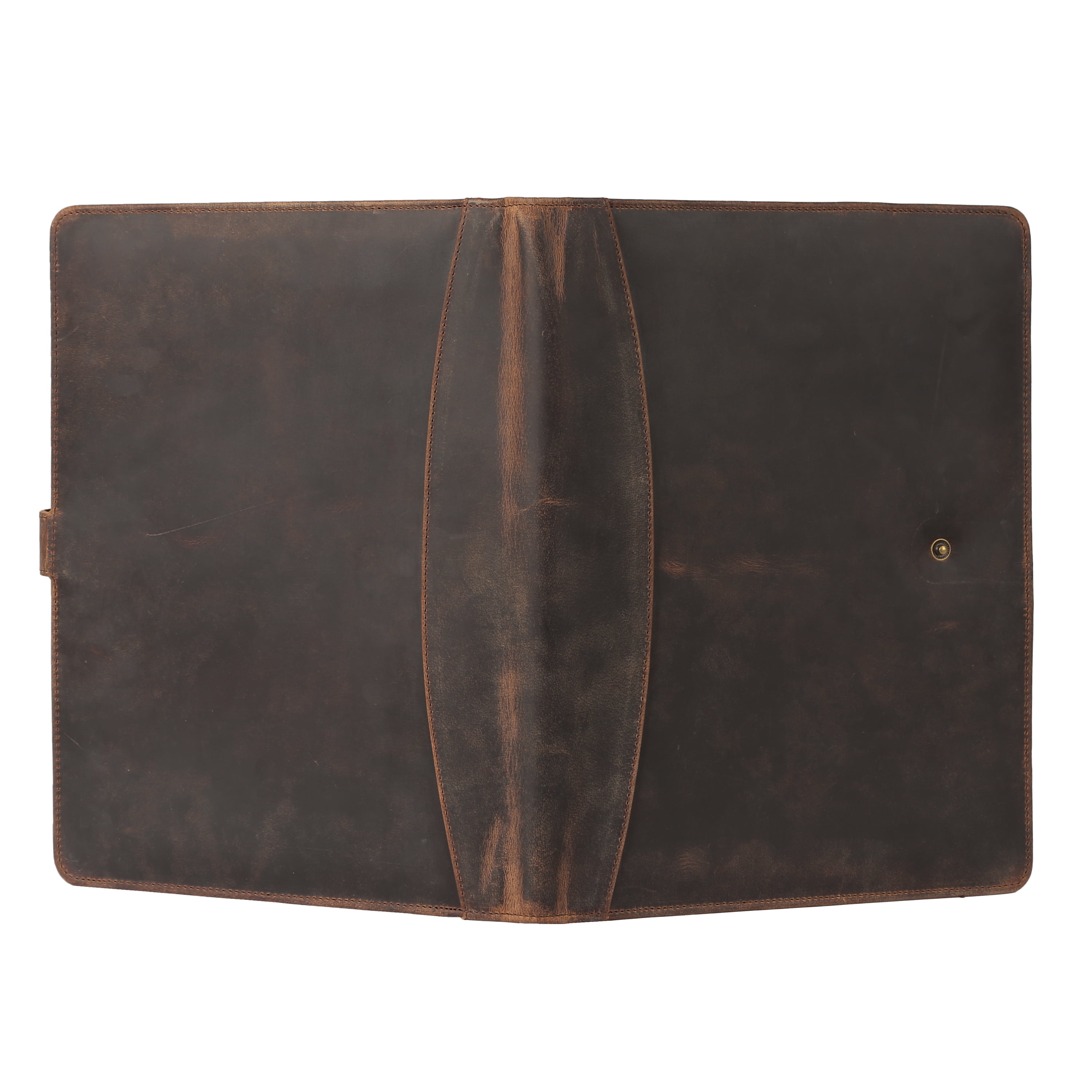 Full-Grain Leather Portfolio Folder with Button Closure, Legal Pad Holder, Card Slots, and Document Pockets, Distressed Tan