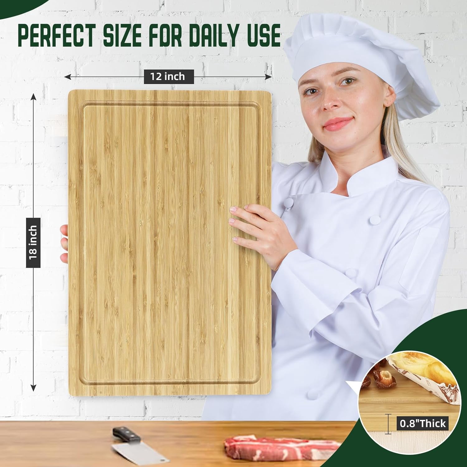 18" x 12" Bamboo Cutting Board for Kitchen,Wooden Butcher Block with Juice Groove & Handle,Large Wood Charcuterie Cheese Board,Bamboo Chopping Board for Meat and Vegetables