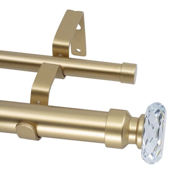 MERIVILLE 1-Inch Diameter Double Curtain Rod Set, 28β48 Inch Adjustable, Cut Crystal Finials, Royal Gold