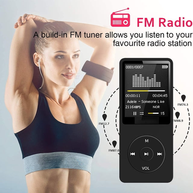 MP3 Player Record Digital Display Screen Portable Lossless Audio Recorder Players Portable Sport Running Walking Equipment with Micrphone Black