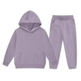 thumbnail image 4 of YOUYEDIAN Girls Boys Sweatsuit Tracksuit 2 Piece Kids Sweat Suits Long Sleeve Solid Color Sweat Set Plain Hooded Sweatshirt and Jogging Pant Kids Outfits Purple 9-10 Years, 4 of 5