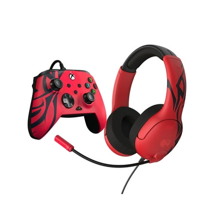 PDP Spirit Red Bundle Pack: REMATCH Advanced Wired Controller & AIRLITE Wired Headset For Xbox Series X|S, Xbox One, & Windows 10/11 PC