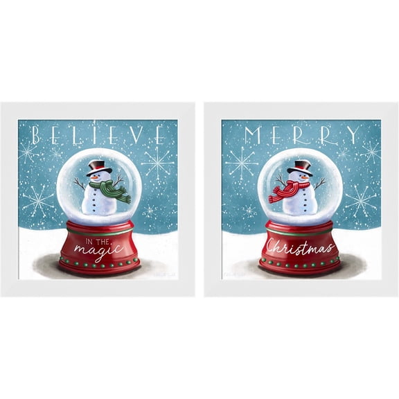 Great Art Now Believe in the Magic & Merry Christmas by Elizabeth Tyndall, 2 Piece Framed Art Set Each 14"W x 14"H