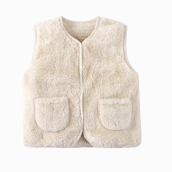 Leey-World Toddler Vest Girl Girls' Boys Sherpa Fleece Vest Outwear Lightweight Solid Color Cute Jacket with Pockets(White,3-4 Years)