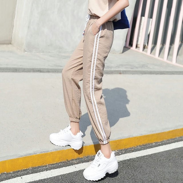 Pantalones Haren de verano de estilo coreano para mujer, pantalones deportivos casuales para estudiantes adelgazantes, pantalones holgados hasta el tobillo para mujer