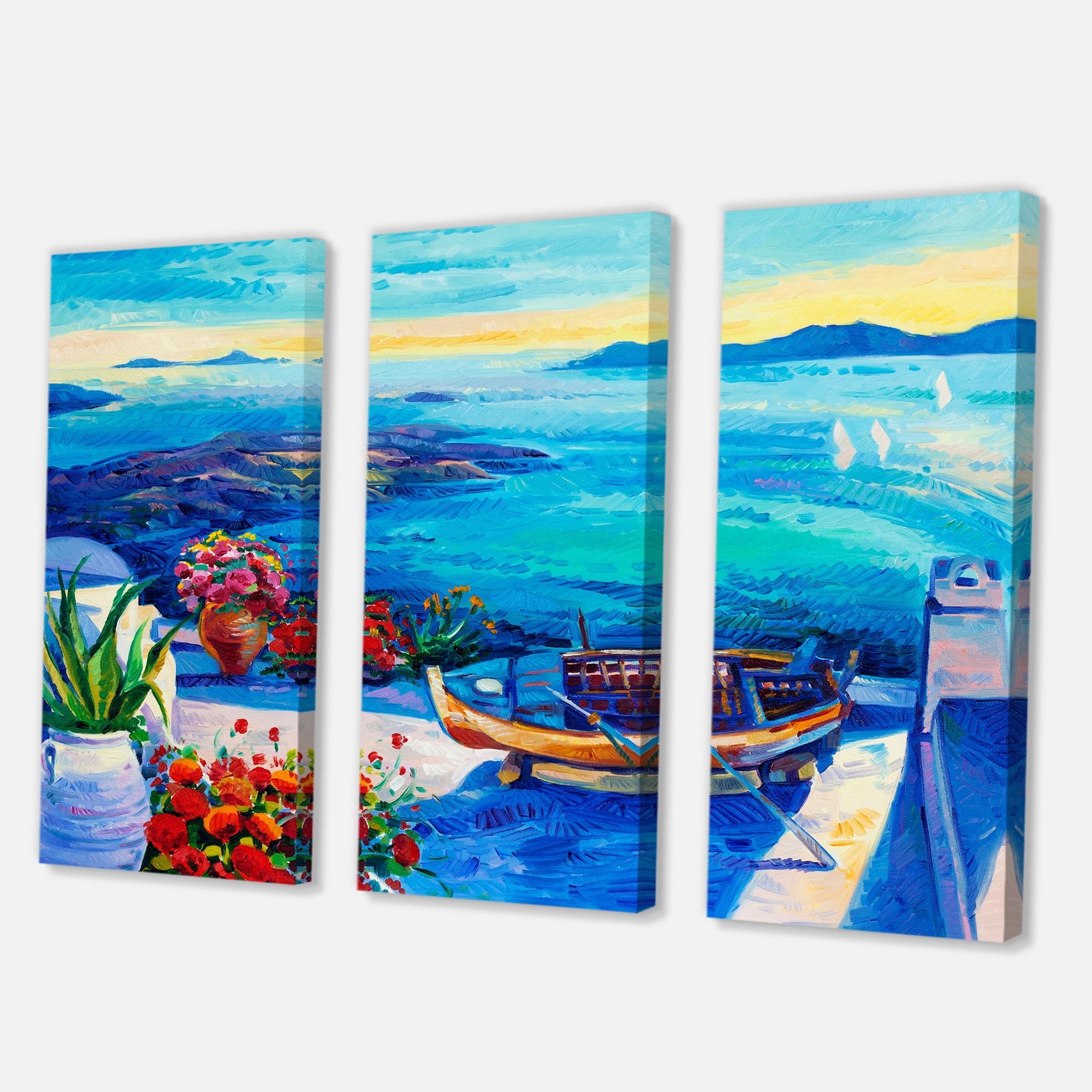 Designart ' Little Red Flowers With Sea View ' Nautical & Coastal Canvas Wall Art Print