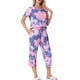 thumbnail image 4 of Conjunto de pijama para mujer INSPIRE CHIC, tie dye, de manga corta, pantalones capri con bolsillos, color lila, 4 of 6