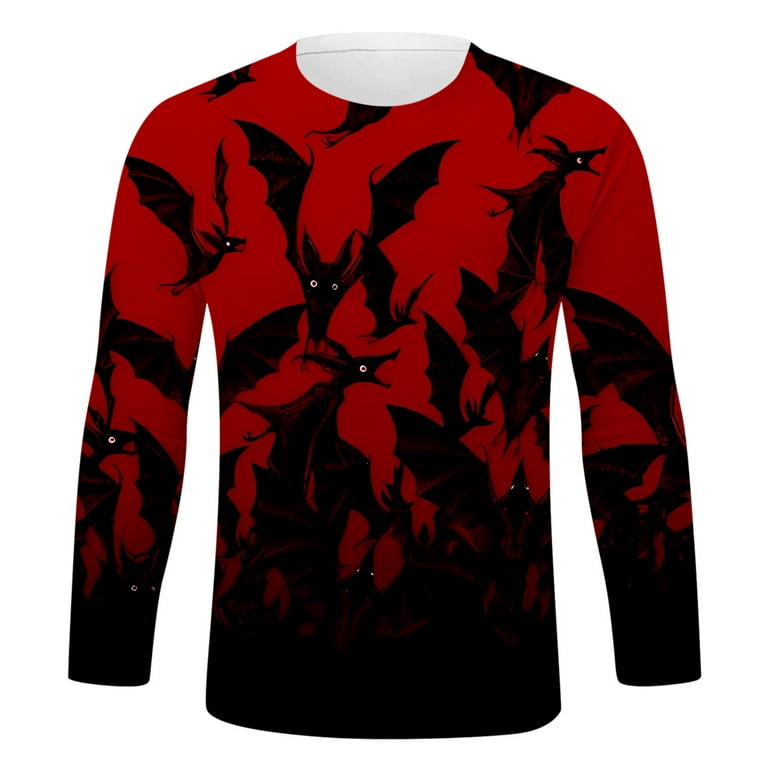 SZXZYGS Mens T Shirts Graphic Gothic Men's Bat Print T Shirt Long Sleeve  Crew Neck Top T Shirt 