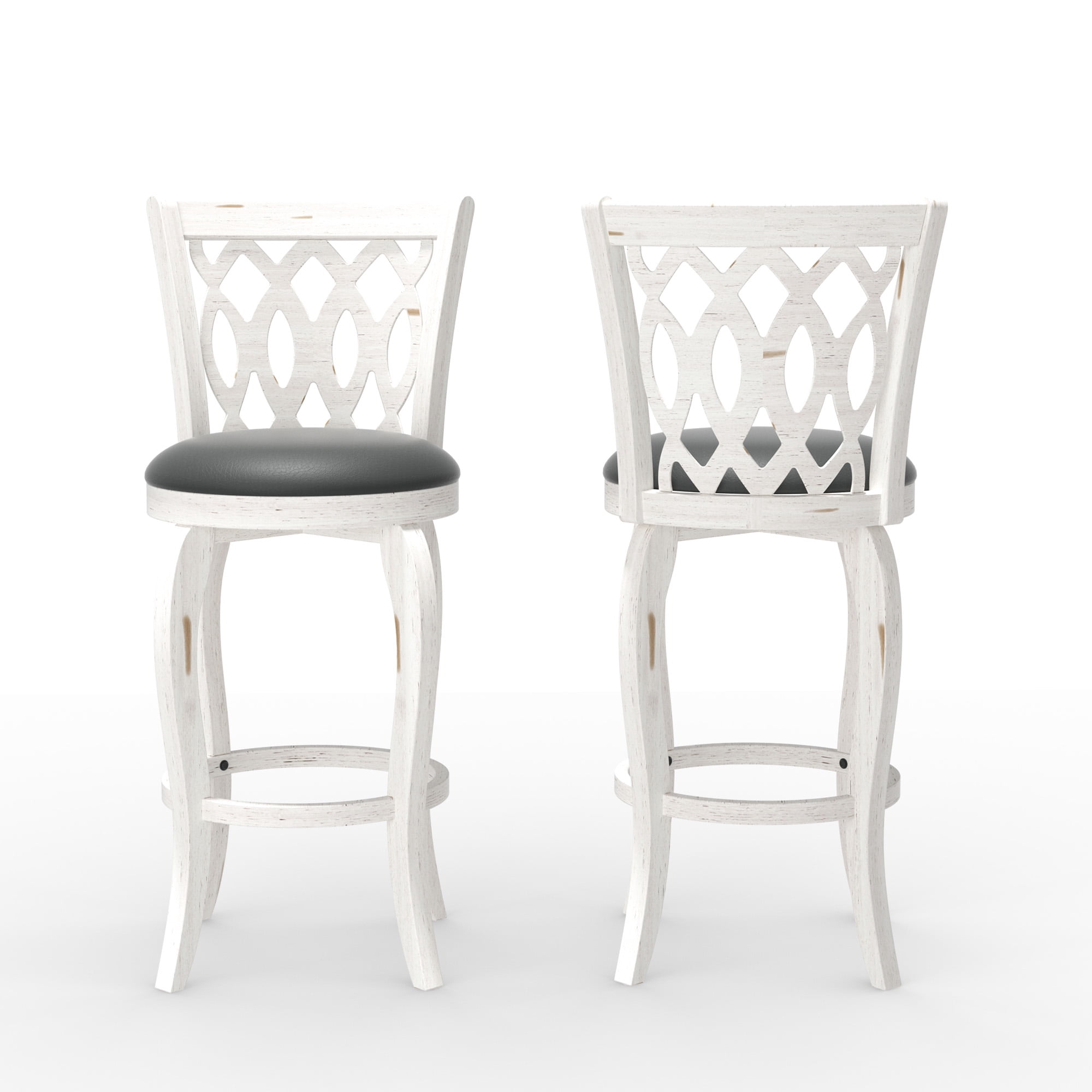 Joywind 29" Bar Height Swivel Bar Stools with High Back, Upholstered Seat & Solid Wood Footrest, White, Set of 2