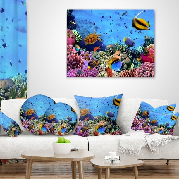 Designart Coral Colony on Reef Egypt Animal Throw Pillow 12x20