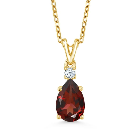 Gem Stone King 2.05 Ct Pear Shape Red Garnet 18K Yellow Gold Plated Silver Pendant