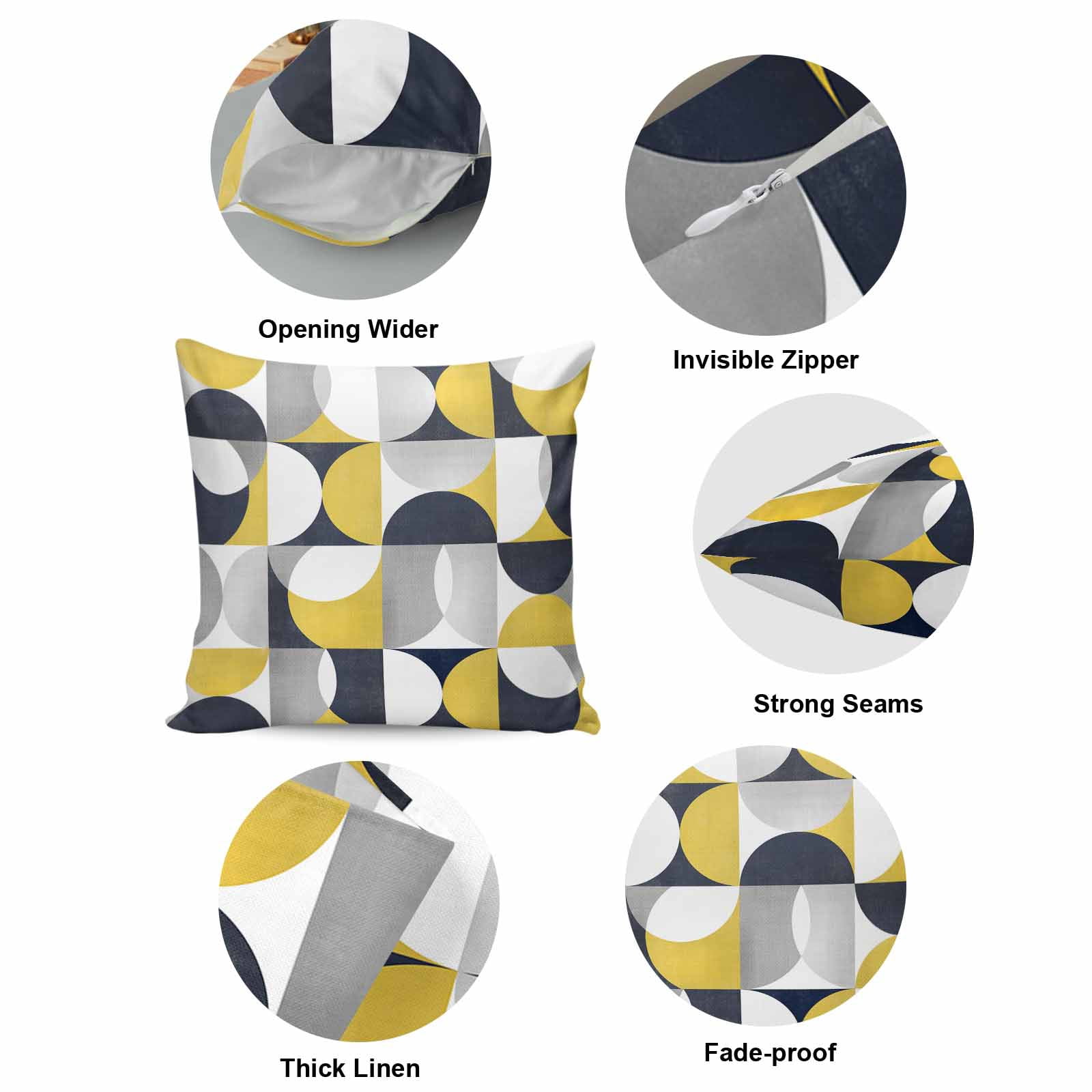 Pillow Covers 26x26 Inch, Modern Yellow, Linen Pillowcase with Invisible Zipper, Vintage European Geometric Grey Decorative Throw Pillow Covers Cushion Case for Couch Sofa Bed Living Room