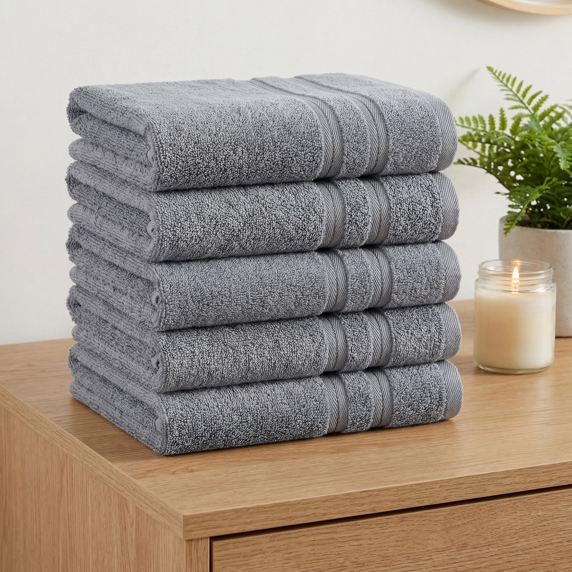 Unique Bargains 4Pcs Solid Cotton Absorbent Washcloths Dark Grey 13" x 13"