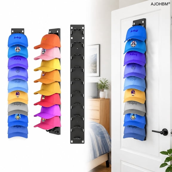 AJOHBM 1PCSHat Organizer for Baseball Caps , Hat Rack for Wall with Strong Adhesive Hold up to 10 Hats, Hat Hanger Holder Display for Door Closet