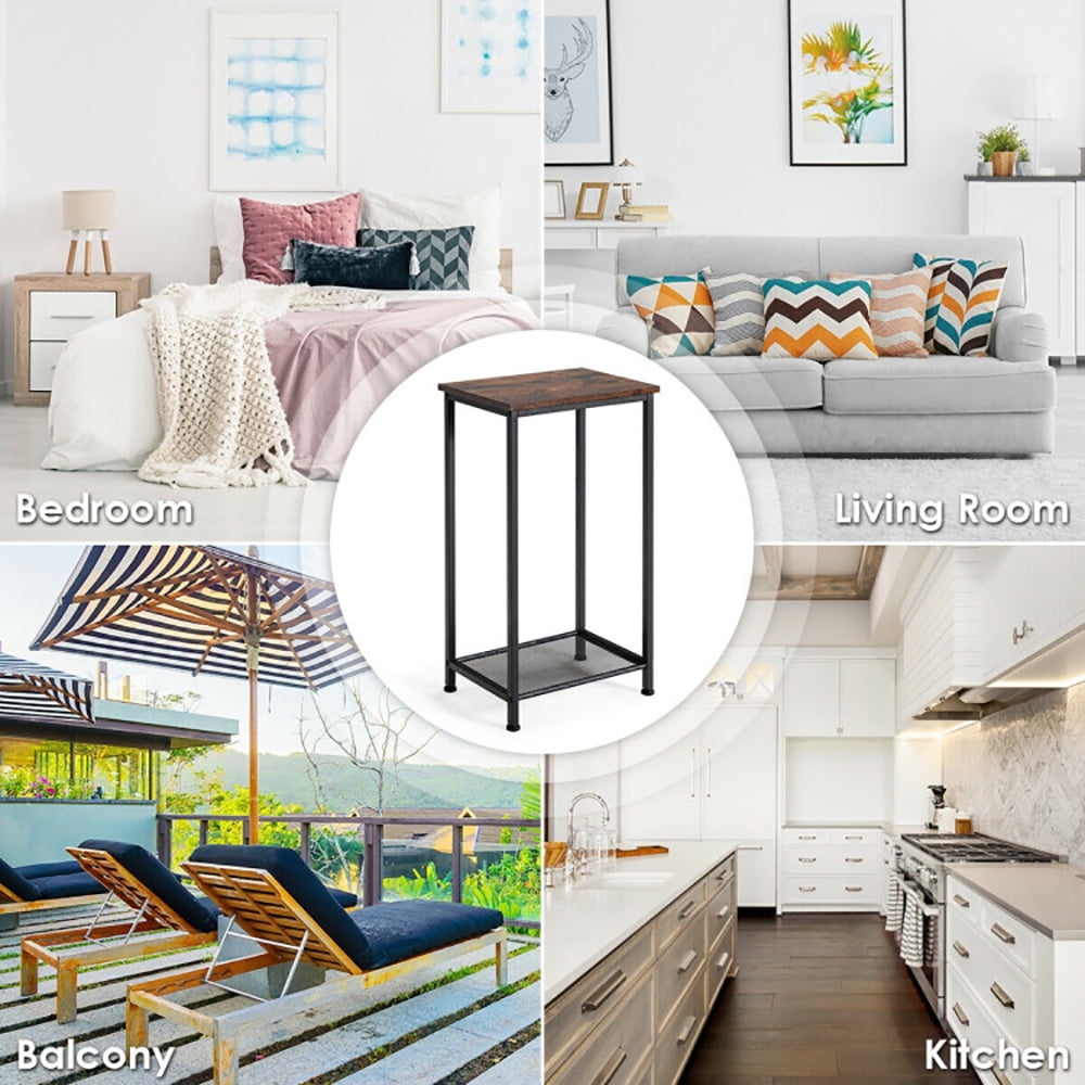Finihen End Table, 2-Tier Industrial End Table with Metal Mesh Storage Shelves, Sofa Side Table, Bed Side Table, for Living Room, Bedroom, Brown Finihen End Table, 2-Tier Industrial End Table with Metal Mesh Storage Shelves, Sofa Side Table, Bed Side Table, for Living Room, Bedroom, Brown
