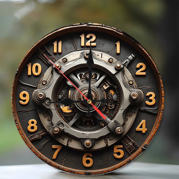 Steampunk Gear Clock Wall Decor Vintage Home 10-Inch Silent Wooden Wall Clock, Battery Operated (AA Batteries Not Included), Artistic Home Decor