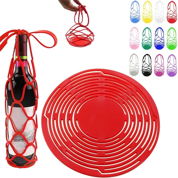 2026 Silicone Wine Carrier Bag, Multi-Use Silicone Storage Bag & Organizer, Handheld Bottle Mesh Coaster & Drink Holder for Wine, Water Bottles, Fruits, Hot Dishes, Stable Placement