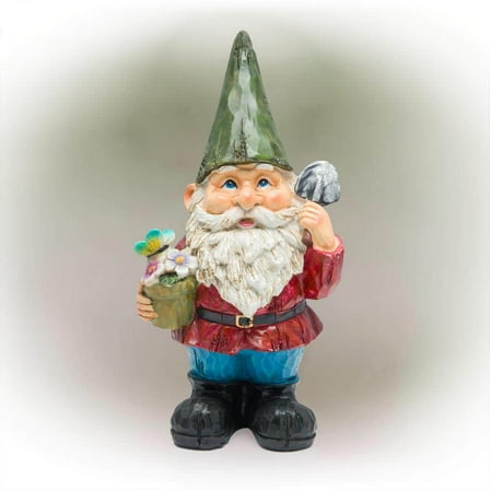 12 in. Tall Outdoor Garden Gnome with Flower Pot Yard Statue Decoration