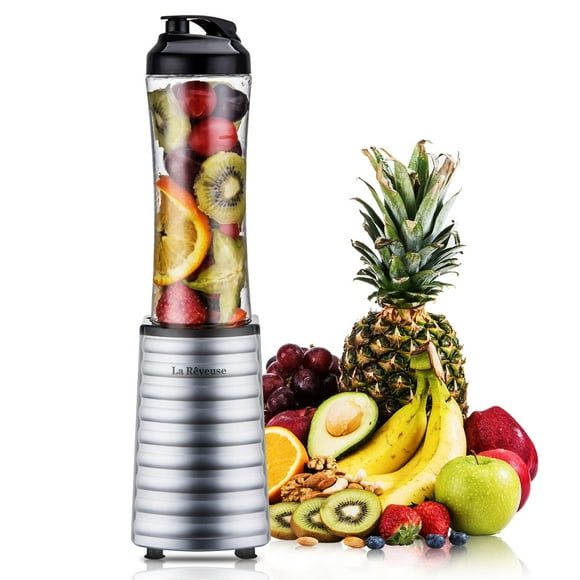 La Reveuse Smoothies Blender Single Serving 300 Watts with 18 oz BPA-Free Portable Travel Sports Bottle (Silver)