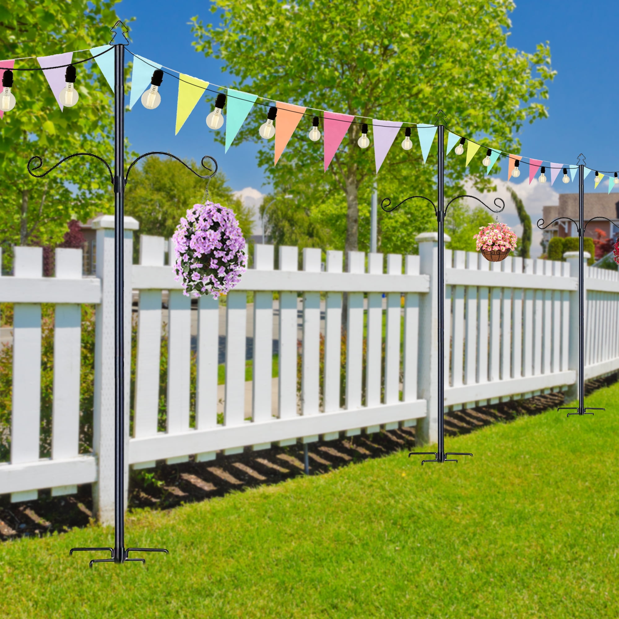 2 Pack String Light Poles for Outside, Metal Lights Hanger Pole Outdoor with Fork, Lighting Hanging Post Accessories for Patio Decor Garden Backyard Yard Front Porch Outside Decorations