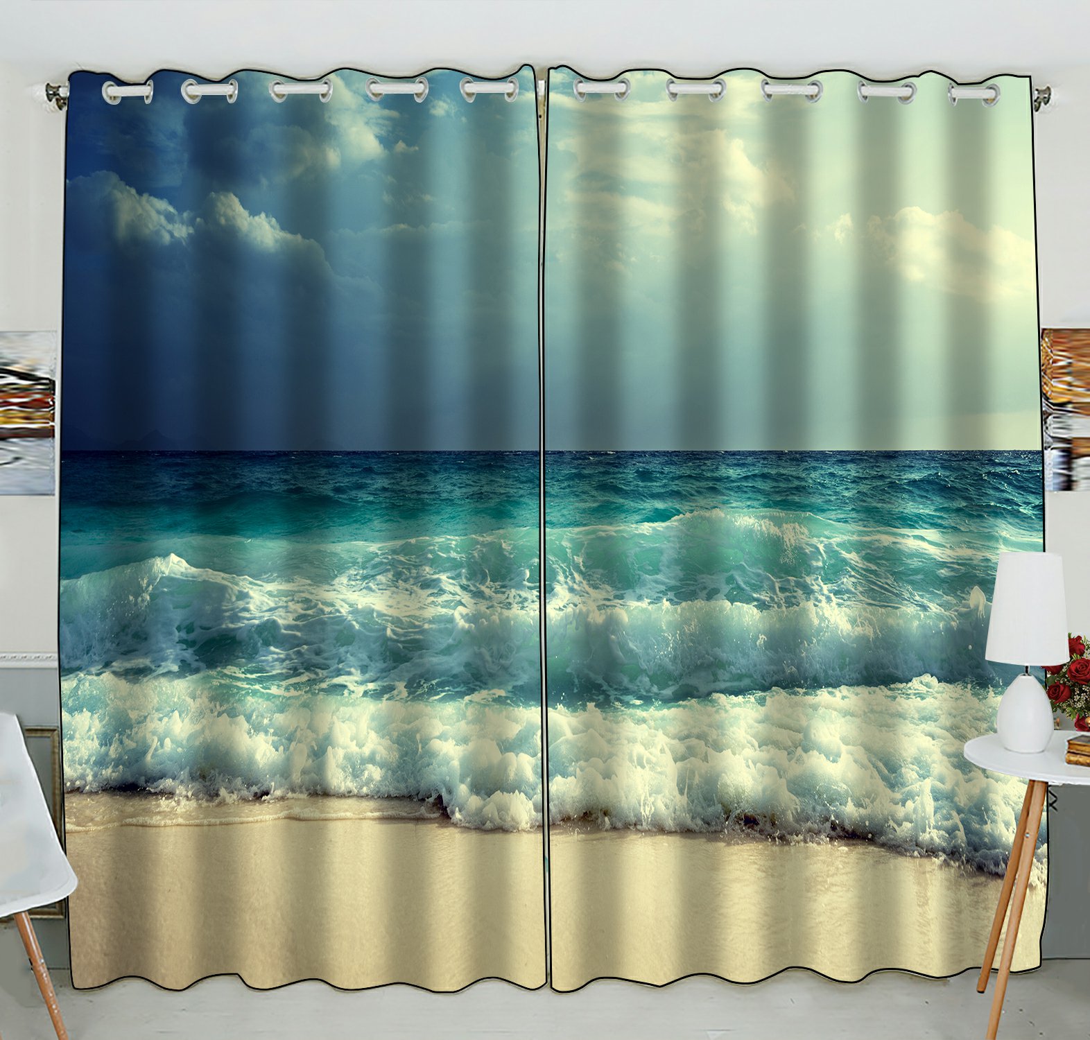 Phfzk Sea Landscpae Window Curtain, Great Ocean Waves At Seychelles