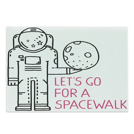 

Outer Space Cutting Board Space Walk Words with a Man Romance Love in Stars Minimalist Design Image Decorative Tempered Glass Cutting and Serving Board Large Size Black and Pink by Ambesonne