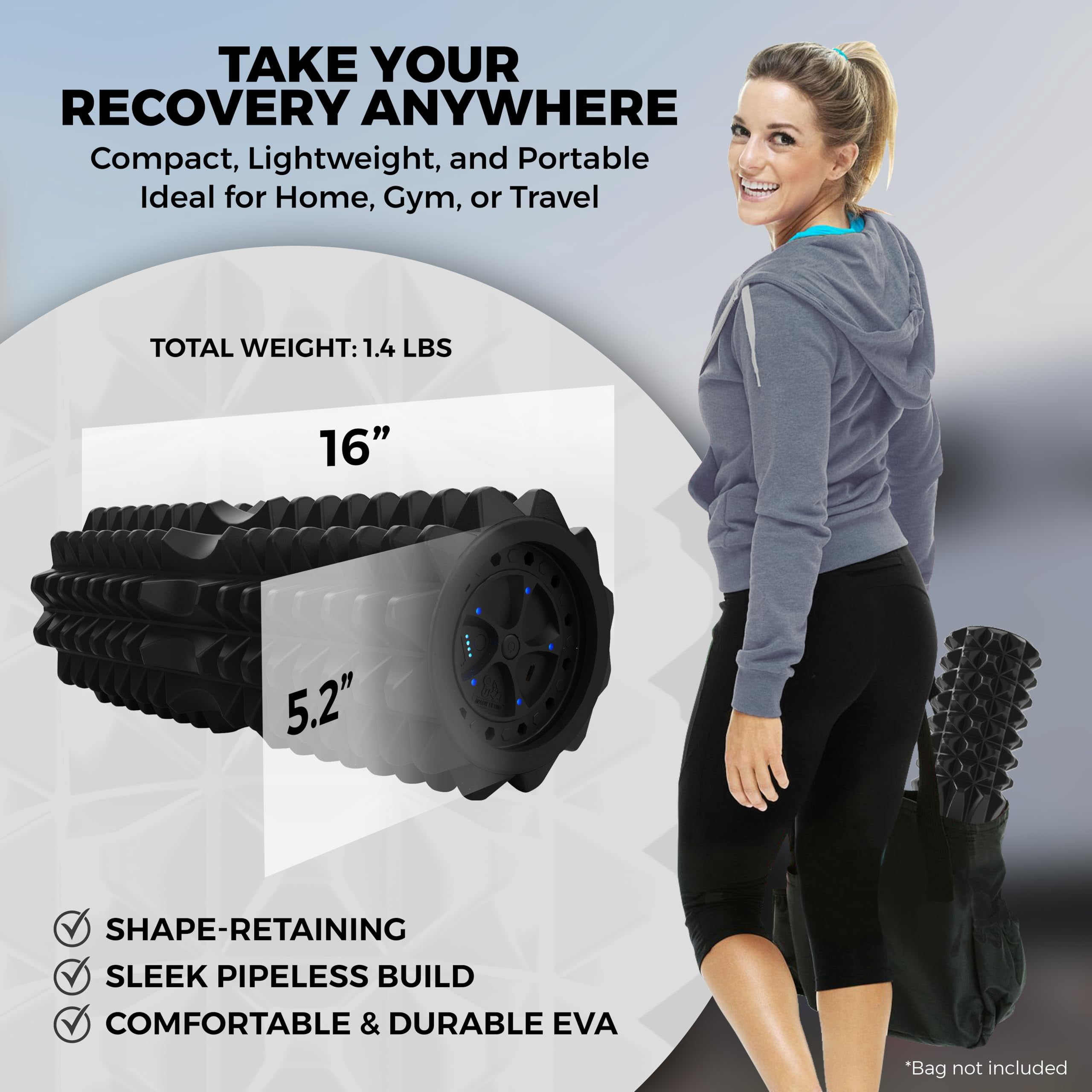 Nordic Lifting Vibrating Foam Roller – 5-Speed Deep Tissue Back Roller for Muscle Massage & Recovery- Black