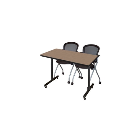 Regency Kobe 48 x 30 in. T-Base Training Seminar Table- Noble Oak 2 Cadence Nesting Chairs