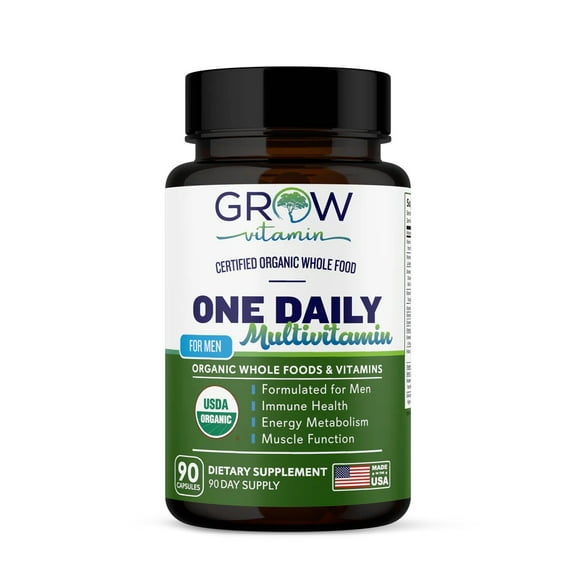 Grow Vitamin One Daily Multivitamin for Men with Antioxidants, Collagen, Probiotics, Non-GMO, 90 Capsules