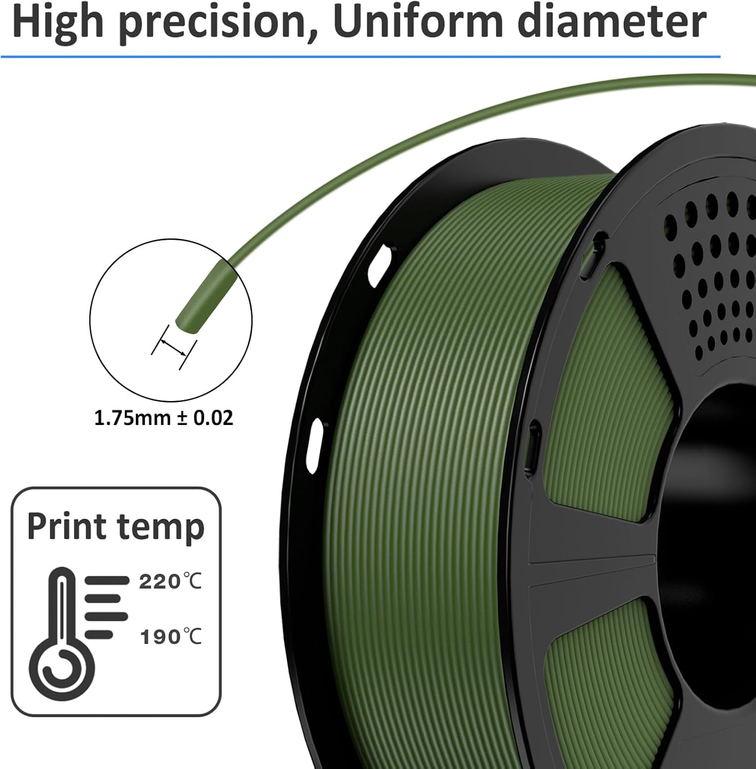 PLA Filament,Matte Green 3D Printer Filament 1.75mm, Matte PLA 1KG Spool(2.2lb),Dimensional Accuracy +/- 0.02 mm,3D Filament for Bambu Lab
