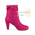 thumbnail image 3 of BLISSFUL STEP Women's Ankle Boots Faux Suede Mid-Calf Block Heel Round Toe Side Zipper Boots Hot Pink 6.5, 3 of 5