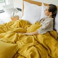 thumbnail image 7 of Simple&Opulence 100% Belgian Flax Linen Duvet Cover King Size -3 Pieces - Natural Flax French Country Bedding Set - Breathable Farmhouse Comforter Cover with Coconut Button Closure - Mustard Yellow, 7 of 7
