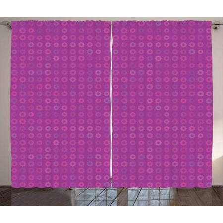 Magenta Curtains 2 Panels Set Blooming Daisies Pattern In Pink