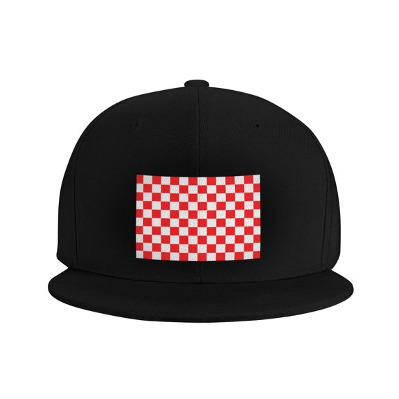 Flat Bill Visor Classic Snapback Hat Red Checkerboard Pattern Adjustable Baseball Cap for Men Women Black