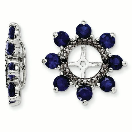 Sapphire Earring Jackets - Sterling Silver Rhodium Created Sapphire & Black Sapphire Earring Jacket 1.8grams (L 17mm W 17mm)Sterling silver | Rhodium-plated | Created Sapphire | Black sapphire