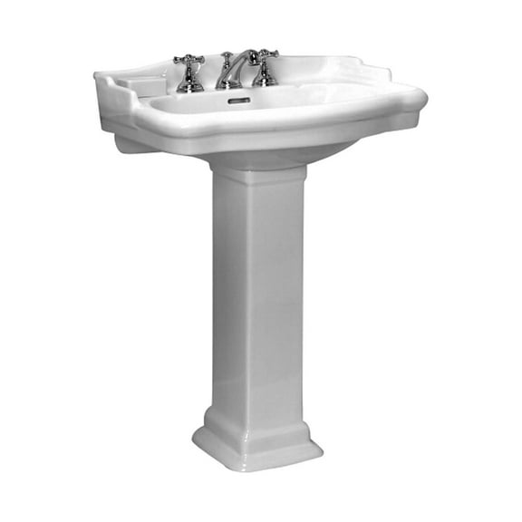 24 Inch Pedestal Sink - Bathroom Lavatory, Modern Design, Vitreous China, Includes Hardware