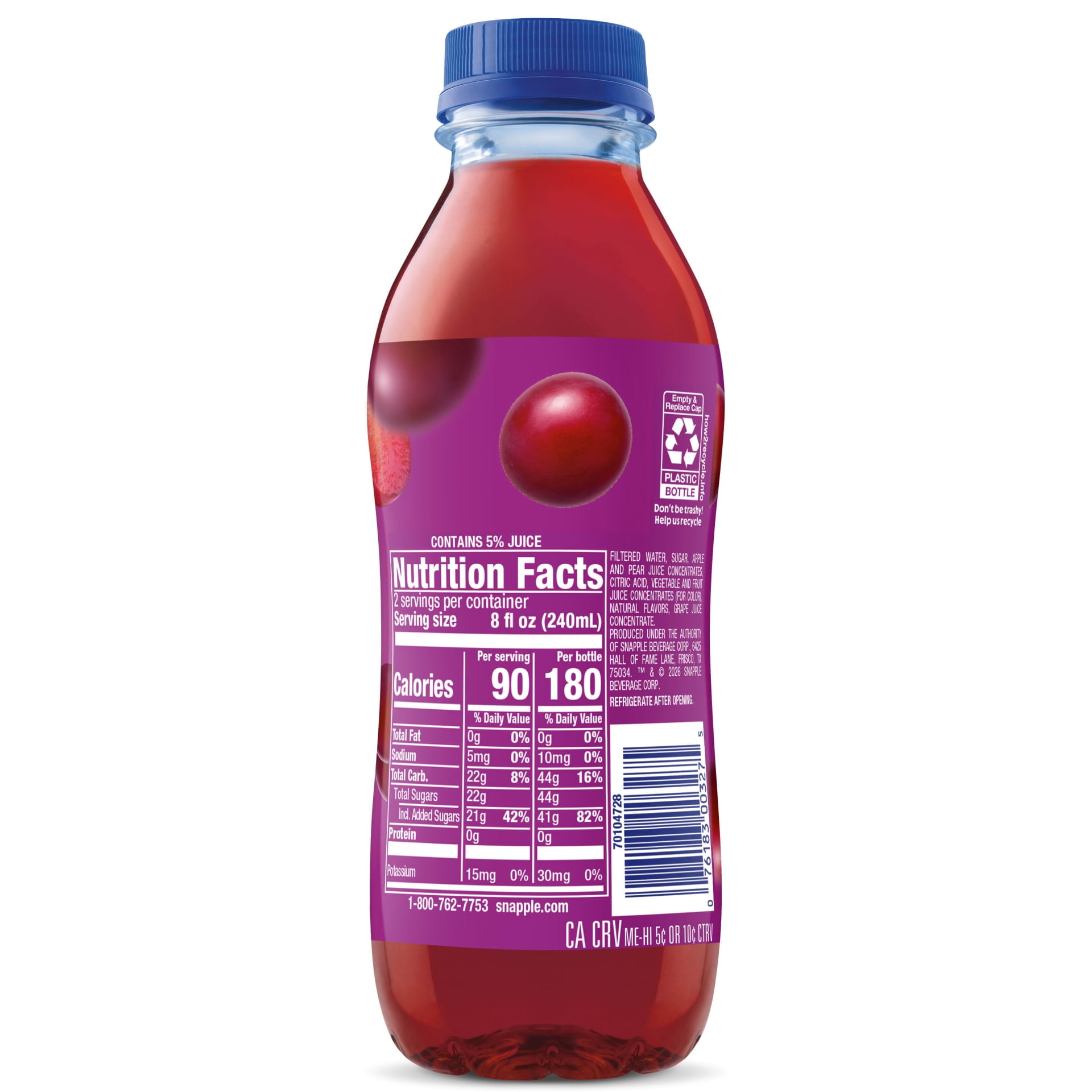 Snapple Grapeade Juice Drink, 16 fl oz, Plastic Bottle - Walmart.com