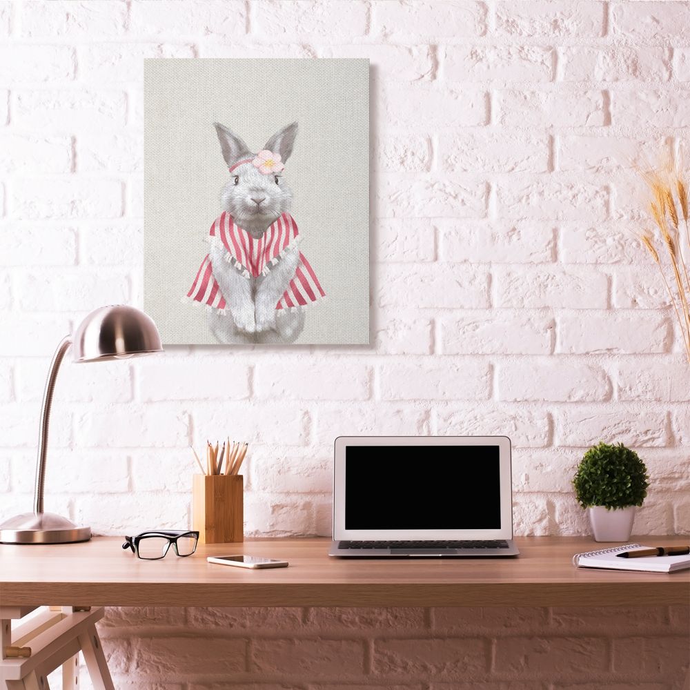 Maid Bunny Kids Animal Pink Painting XXL Stretched Canvas Wall Art by Ziwei Li