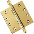 thumbnail image 1 of Embassy 4” x 4” Ball Bearing Door Hinge Heavy Duty Hinges Polished Brass with Acorn Tips, 1 of 9