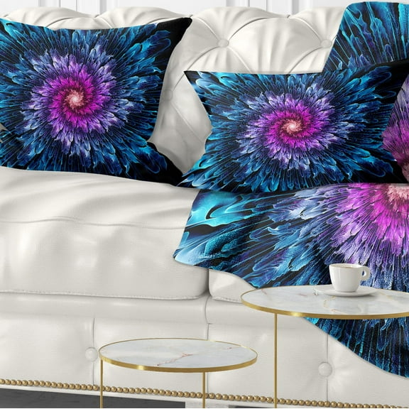 Designart Magical Glowing Fractal Flower - Floral Throw Pillow - 12x20