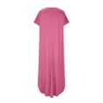 thumbnail image 5 of gljltg Women's Casual Loose Short Sleeve V Neck Long Skirt Dress, Polyester Spandex Blend, Lightweight Breathable Spring Summer, Home Daily Casual Outfit, Easy Care Hand Washable, 5 of 6