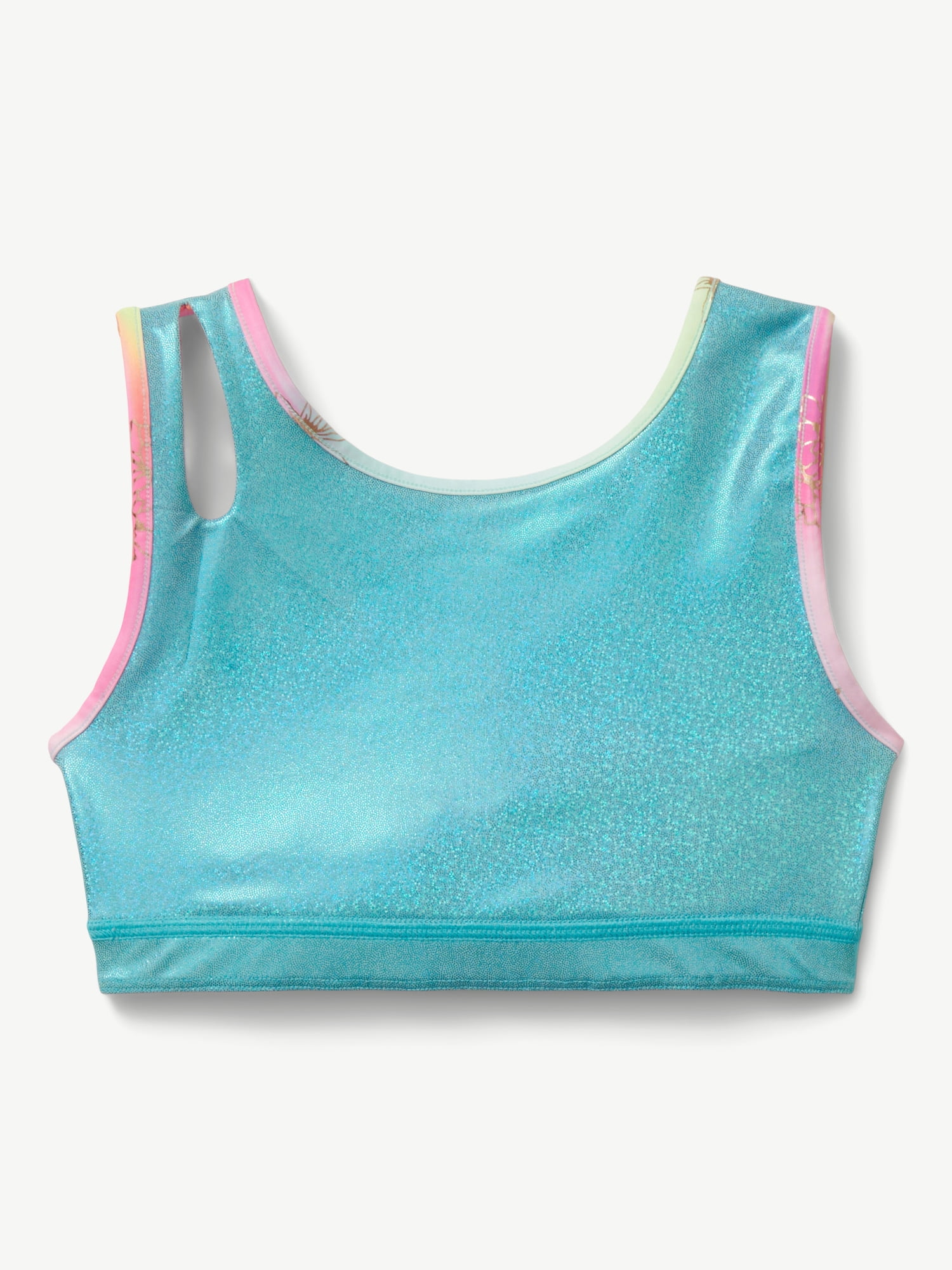 Justice Reversible Keyhole Teen Sports Bra for Girls with Paint Effect Print, Sizes XS-XL