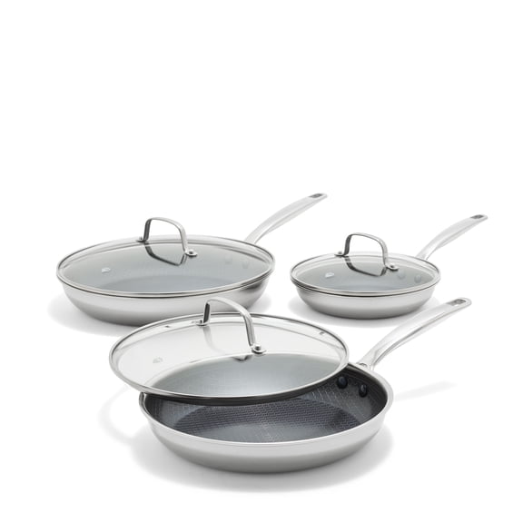Blue Diamond Diamond Bond 6 Piece Hybrid Nonstick Fry Set with Glass Lids, Stainless Steel