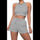 thumbnail image 2 of Conjuntos de Verano para Mujer, Conjunto Informal de 2 Piezas con Top Corto y Pantalones Cortos de Punto Gofre, Ropa de Dormir, Gris XL, 2 of 9