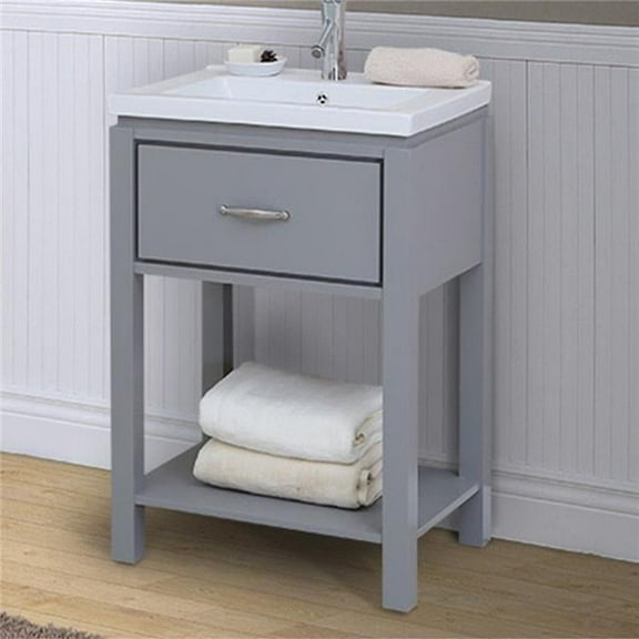 Bathroom Vanity With Ceramic Sink, Grey - 24 in.