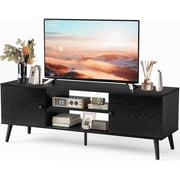 TINKLE WELL TV Stand for 55-60 Inch TVs, 3-Level Adjustable Shelf with 2 Storage Cabinets, Soft-Hinge Handle Doors, and Wooden Media Console for Living Room or Office, Black