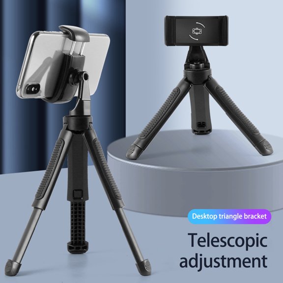 Anvazise Phone Table Tripod Stable Triple Legs Anti-falling Retractable Space Saving Hold Phone 360 Degree Rotation Selfie Mobile Phone Holder for Recording Black One Size
